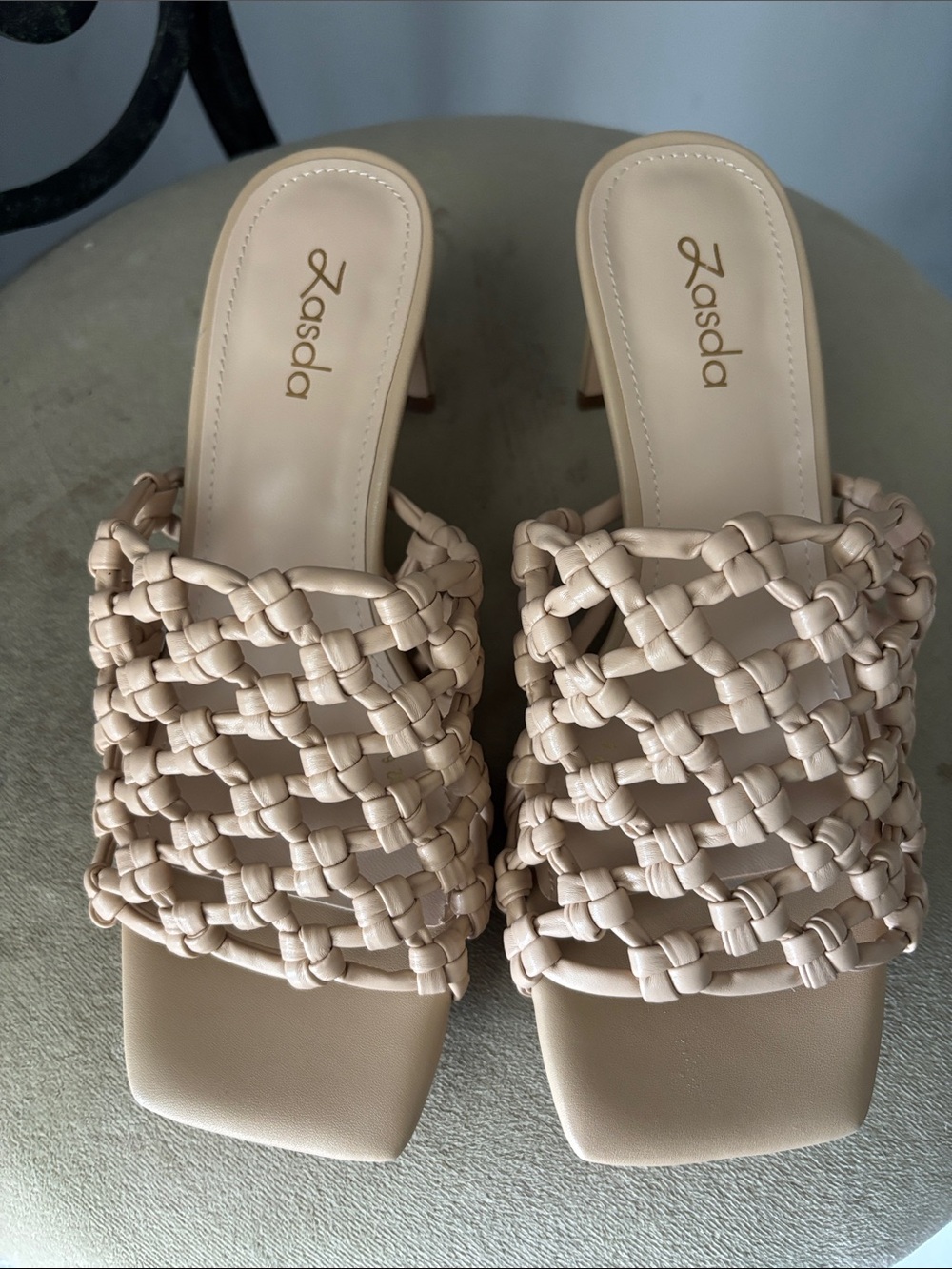 NWOT Woven Square-Toe Slide Mules in Light Beige